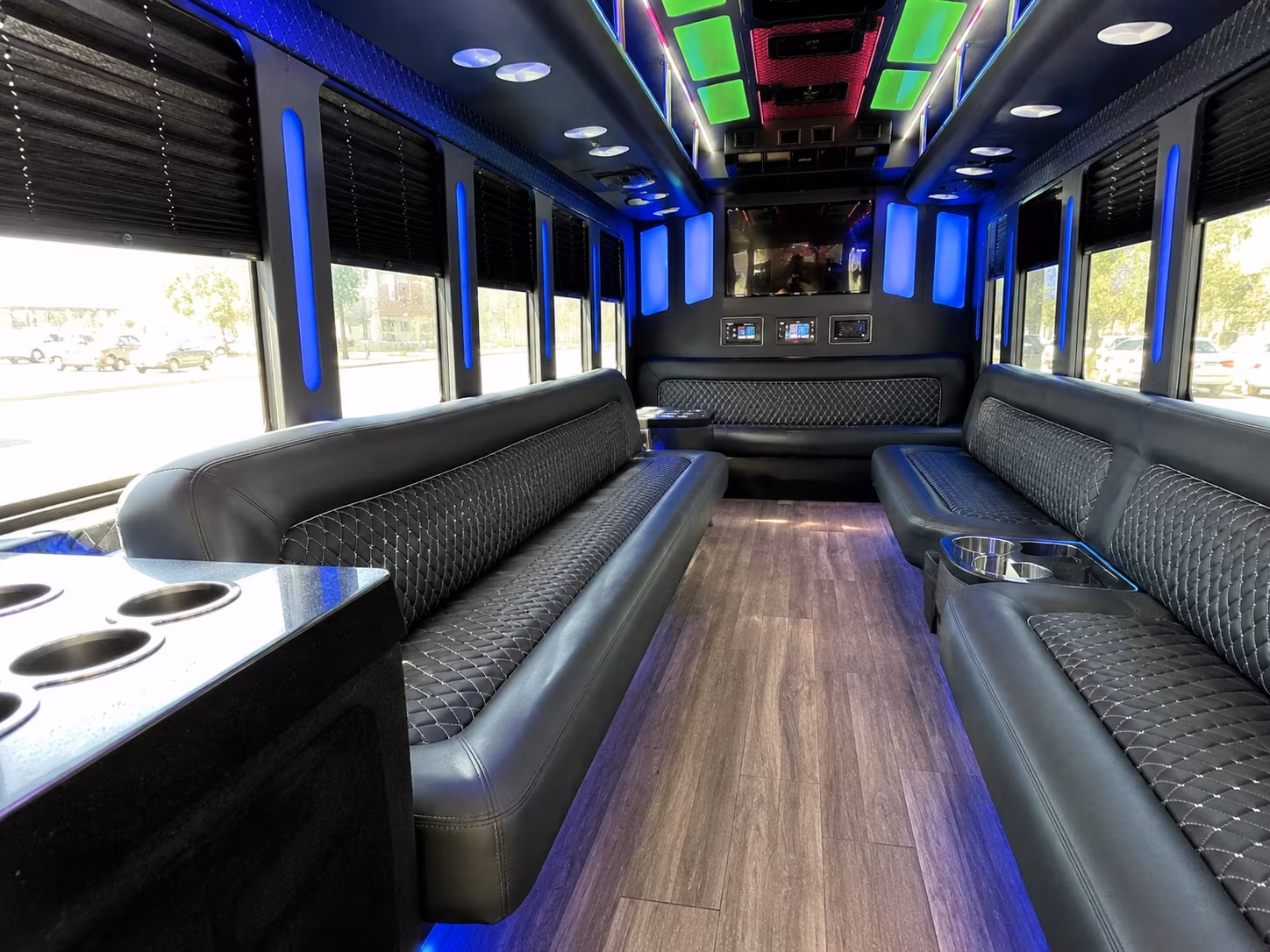 asheville 15 passenger party bus inside
