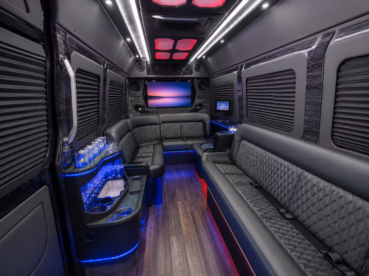 asheville 18 passenger party bus inside