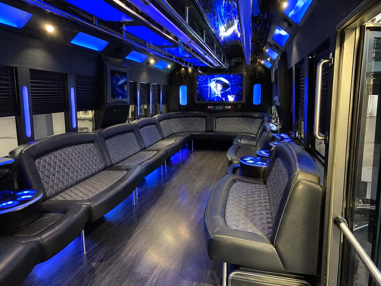 asheville 28 passenger party bus interior